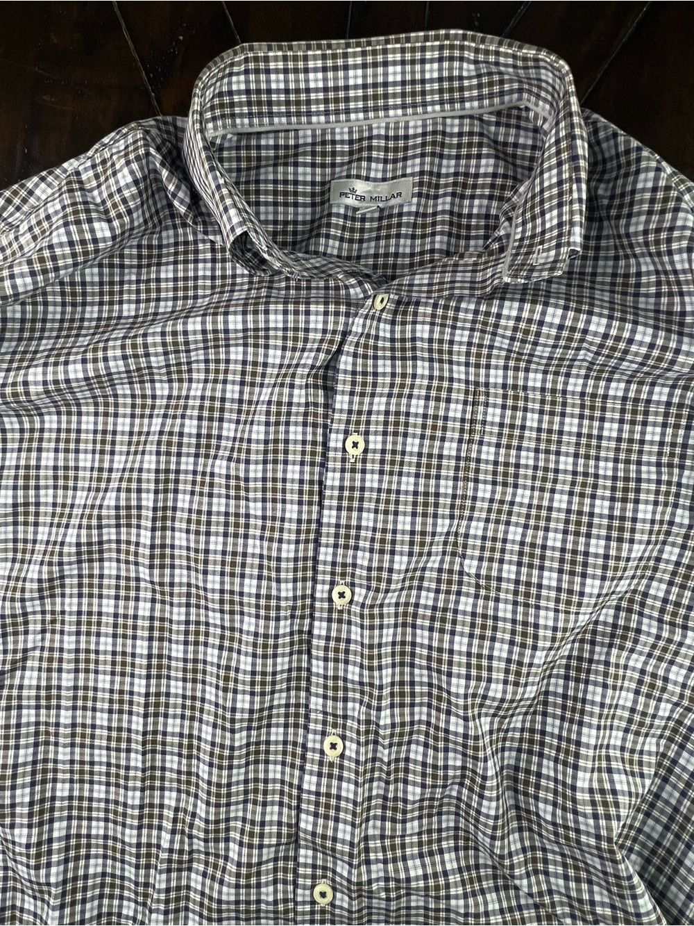 Peter Millar Navy and Brown Plaid Button-Down Shirt